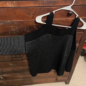 Jessica Simpson cold shoulder gold and black sweater